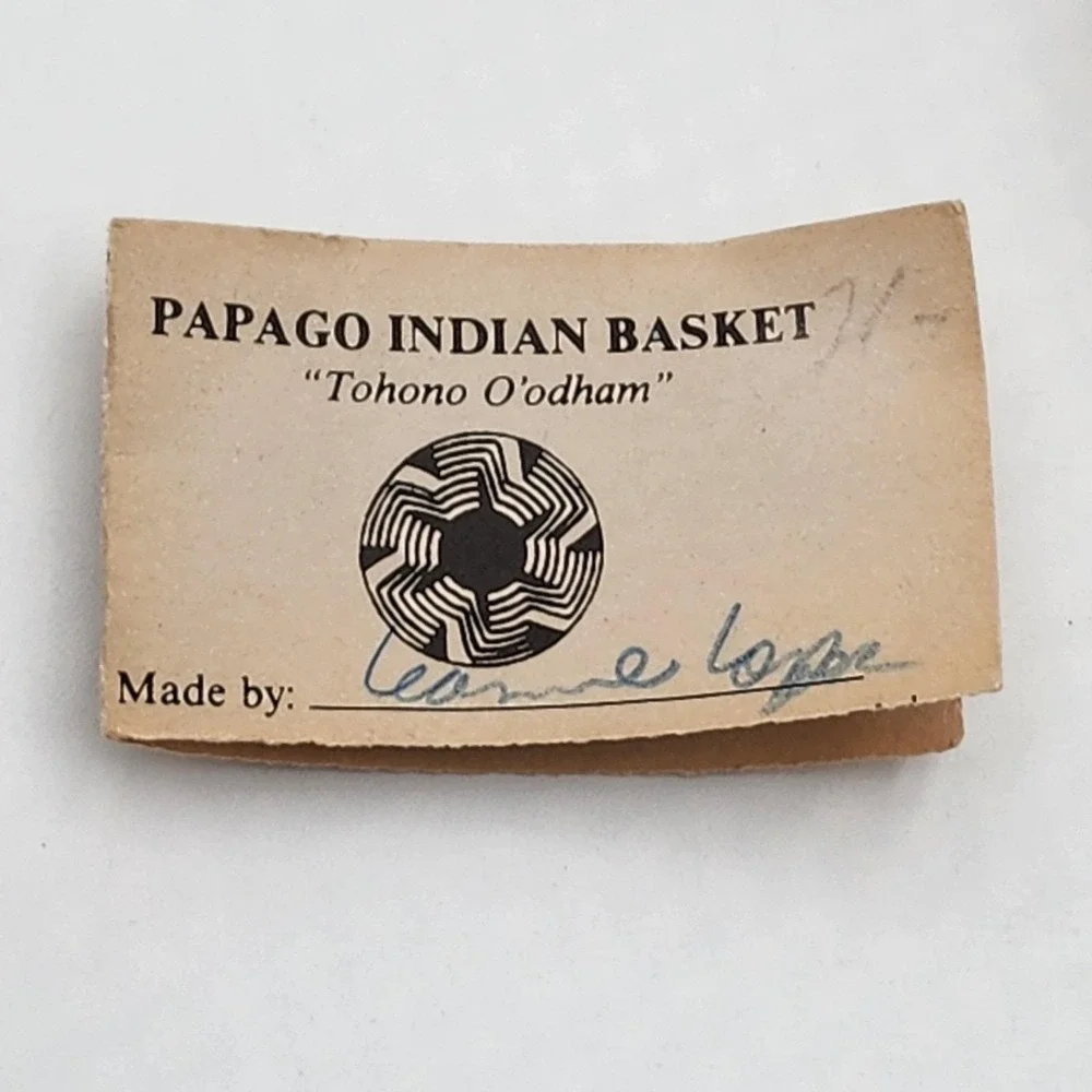 Vintage Tohono O'odham Papago Indian Handwoven Lidded Basket Signed Artisan
